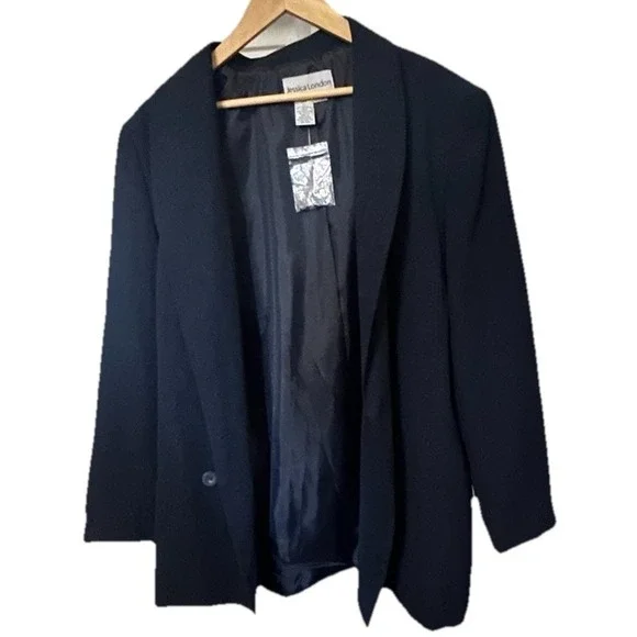 Jessica London Women's NEW 20 W Black Double-Breasted Career Blazer-019 - Picture 13 of 14